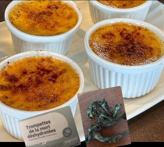 Crème brûlée aux champignons trompettes de la mort et mélilot